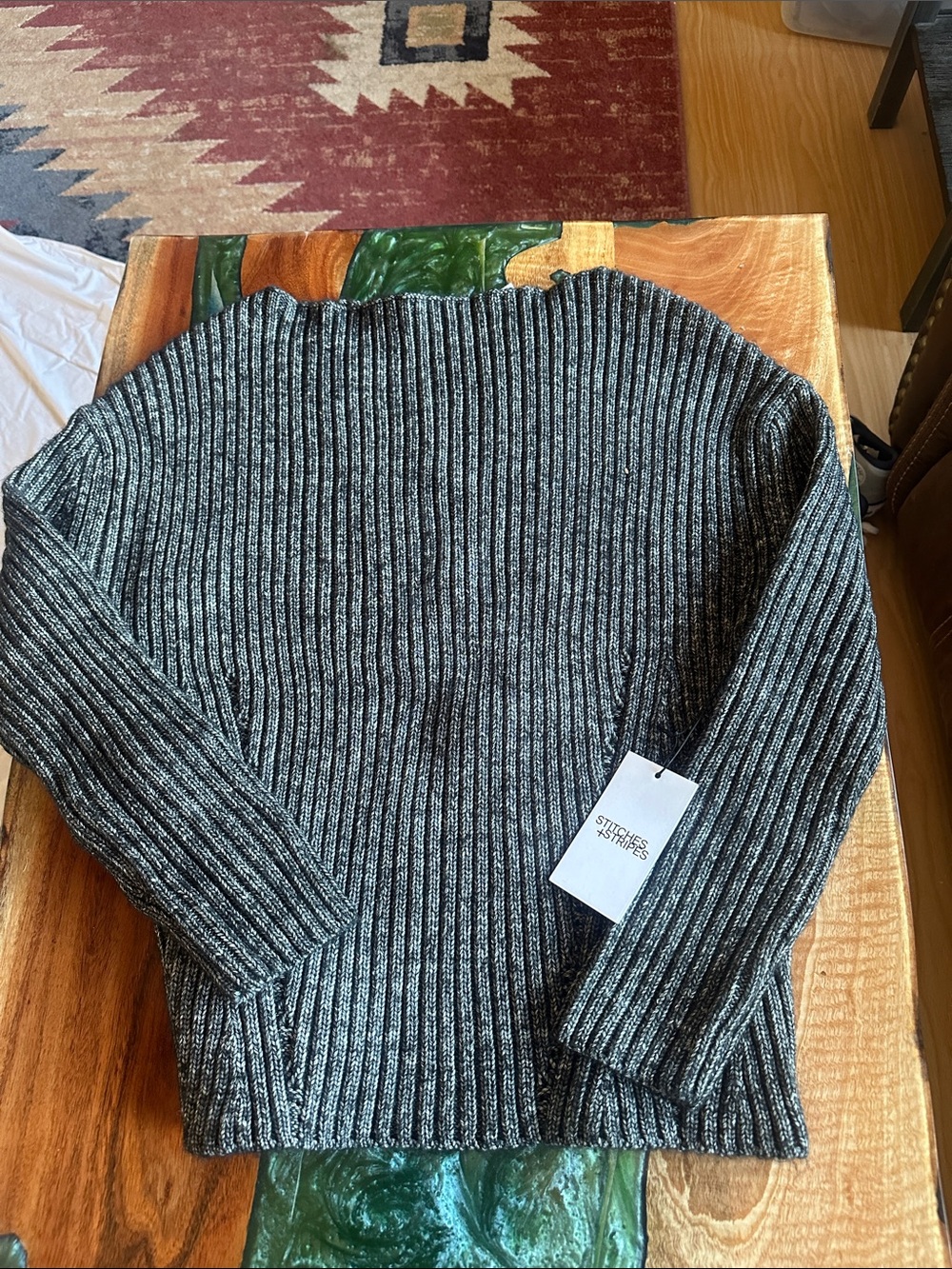 Striped Ribbed Crewneck Sweater in Black and White by Stitches